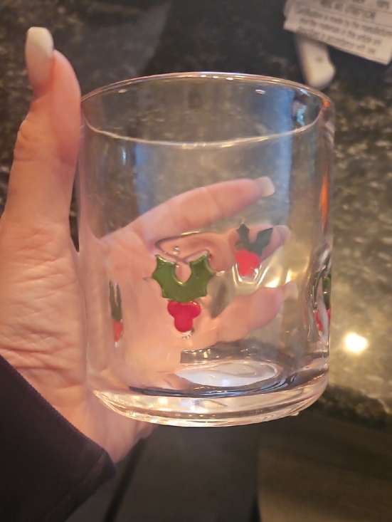Other - Glass Tumbler with Red Berry & Green Holly Motif